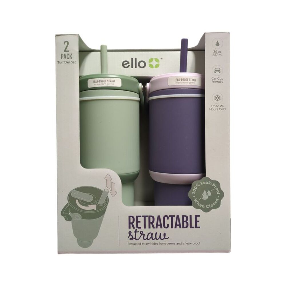 Thyme/Indigo Mist - Ello Oasis Go 30oz Leak-Proof Stainless Steel Tumbler, 2 Pac